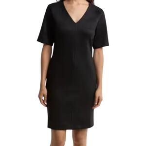 Spanx Faux Suede Column Dress Shift V-neck Short Sleeve Classic Black M NWT